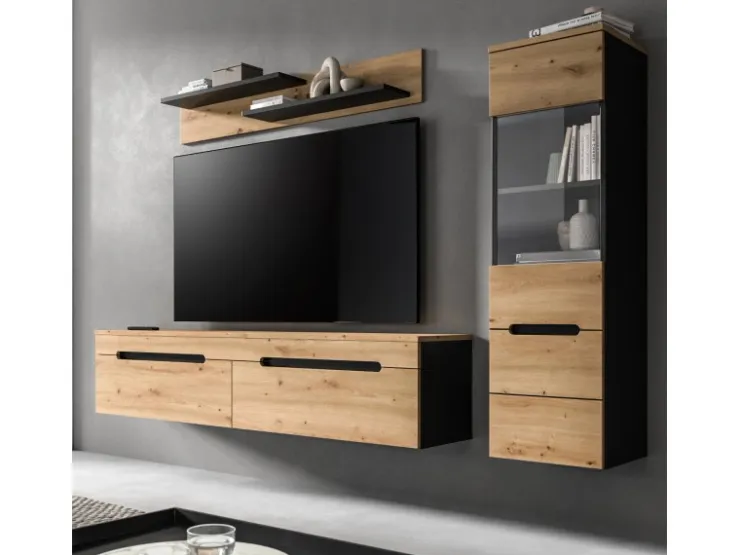 Inn.Furn Wohnwand in Eiche und Grau 221 cm Cooper* Schweberegale