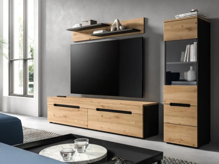 Inn.Furn Wohnwand in Eiche und Grau 221 cm Cooper* Schweberegale