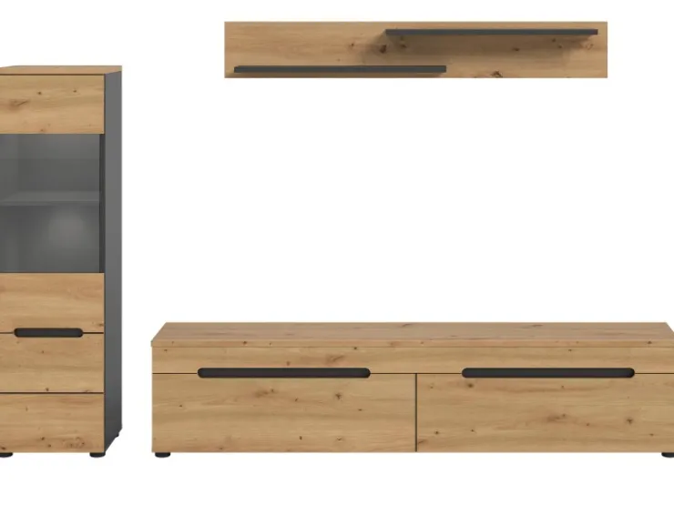 Inn.Furn Wohnwand in Eiche und Grau 221 cm Cooper* Schweberegale