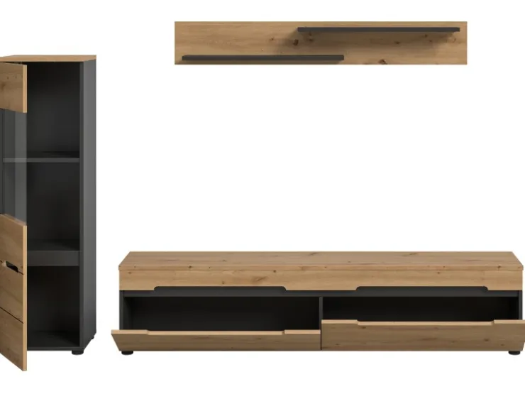 Inn.Furn Wohnwand in Eiche und Grau 221 cm Cooper* Schweberegale