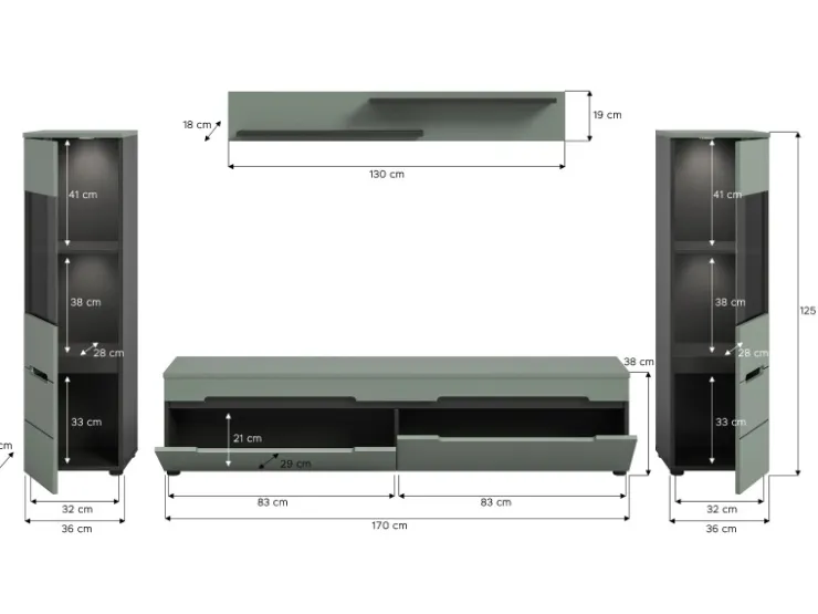 Inn.Furn Wohnwand in Salbei und Grau 272 cm Cooper* Schweberegale