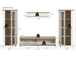 Inn.Furn Wohnwand in Weiß Lärche Landhaus 4-teilig 316 cm Mirano* Wohnwände|Vitrinen
