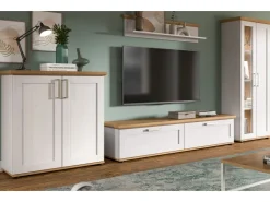 Inn.Furn Wohnwand in Weiß Lärche Landhaus 4-teilig 336 cm Mirano