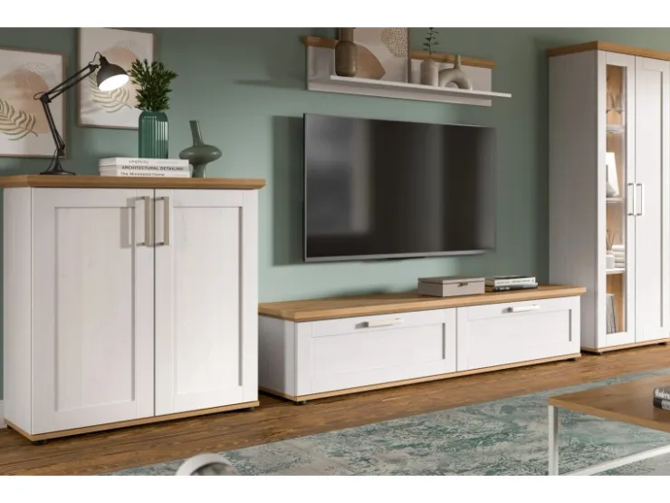 Inn.Furn Wohnwand in Weiß Lärche Landhaus 4-teilig 336 cm Mirano