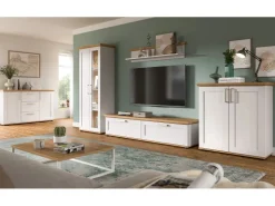 Inn.Furn Wohnwand in Weiß Lärche Landhaus 4-teilig 336 cm Mirano
