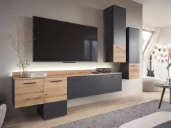 Inn.Furn Wohnwand 3-teilig Grau Evoke Eiche 247 cm mit Soft-Close Elian