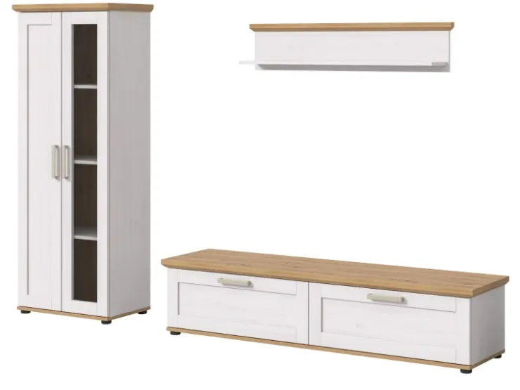 Inn.Furn Wohnwand 3-teilig in Weiß Lärche Landhaus 240 cm Mirano* Schweberegale