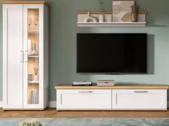 Inn.Furn Wohnwand 3-teilig in Weiß Lärche Landhaus 240 cm Mirano* Schweberegale