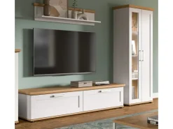 Inn.Furn Wohnwand 3-teilig in Weiß Lärche Landhaus 240 cm Mirano* Schweberegale
