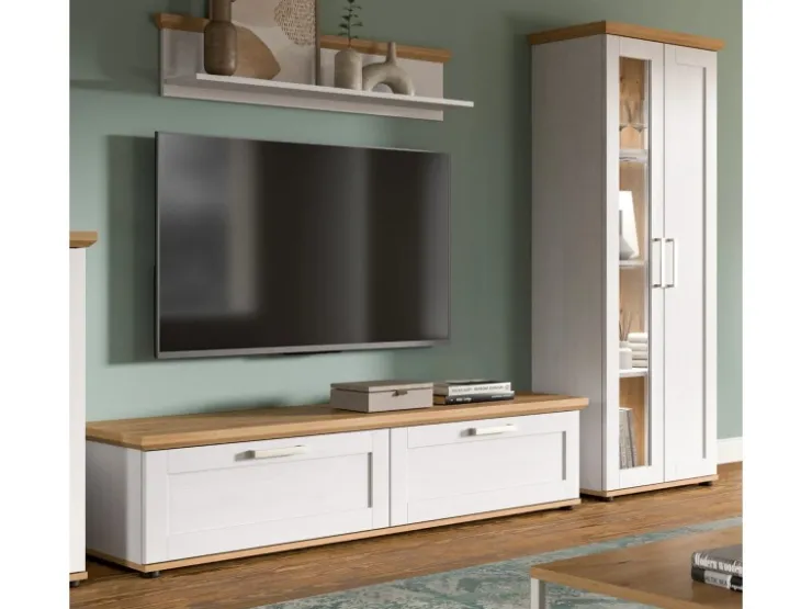 Inn.Furn Wohnwand 3-teilig in Weiß Lärche Landhaus 240 cm Mirano* Schweberegale