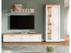 Inn.Furn Wohnwand 3-teilig in Weiß Lärche Landhaus 240 cm Mirano* Schweberegale