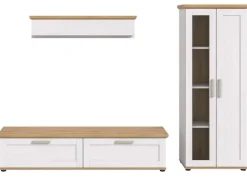 Inn.Furn Wohnwand 3-teilig in Weiß Lärche Landhaus 240 cm Mirano* Schweberegale