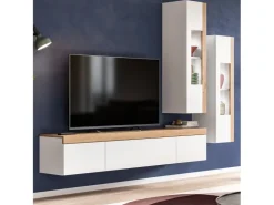 Inn.Furn Wohnwand 3-teilig in Weiß und Eiche 270 cm Siena* Wohnwände