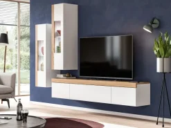 Inn.Furn Wohnwand 3-teilig in Weiß und Eiche 270 cm Siena* Wohnwände