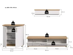 Inn.Furn Wohnwand 3-teilig in Weiß Lärche Landhaus 260 cm Mirano