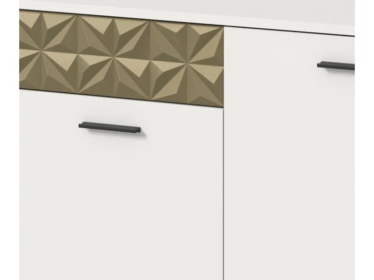 Inn.Furn Wohnwand Weiß Gold 3-teilig 305 cm Fühlbare 3D-Struktur Relief* Schweberegale|Wohnwände