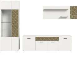 Inn.Furn Wohnwand Weiß Gold 3-teilig 305 cm Fühlbare 3D-Struktur Relief* Schweberegale|Wohnwände