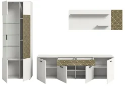 Inn.Furn Wohnwand Weiß Gold 3-teilig 305 cm Fühlbare 3D-Struktur Relief* Schweberegale|Wohnwände