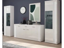 Inn.Furn Wohnwand Weiß Hochglanz 3-teilig 332 cm mit Soft-Close Sunroof* Wohnwände