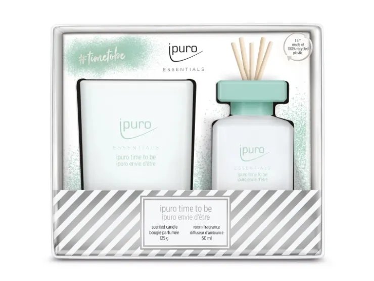 Ipuro Raumduft und Duftkerze Essentials 2er-Set Time To Be Hellblau-Weiß