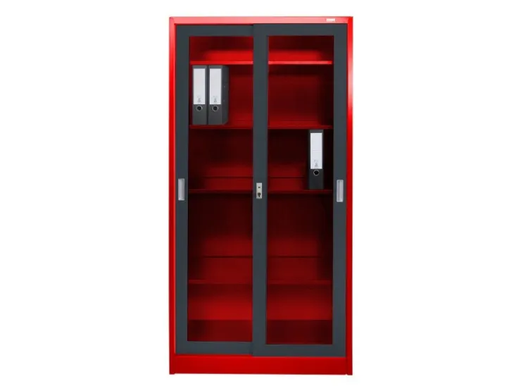 Jet-Line Stahlschrank St Petersburg in Anthrazit-Rot 90 x 40 x 185 cm Abschließbare Türen/Glasfront