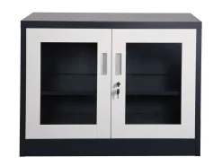 Jet-Line Stahlschrank Ufa in Anthrazit-Weiß 68 x 40 x 90 cm mit Abschließbaren Türen mit Glasfront* Büroregale
