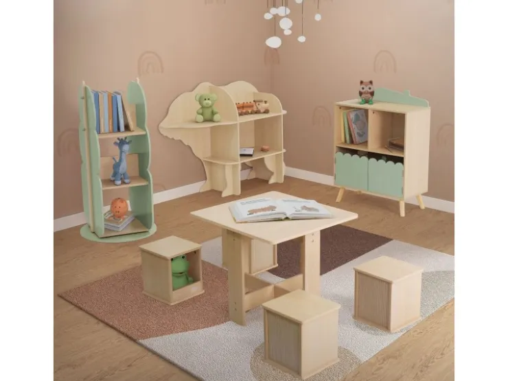 Joyz Kinderregal Bär 2 Ebenen Natur 110x 32x83 cm Holz Regal mit Offenen Regalen* Holzregale
