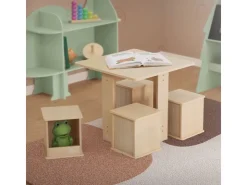Joyz Kindersitzgruppe 5 Teilig 1 Tisch und 4 Hockern Kindertischgruppe Holz* Hocker
