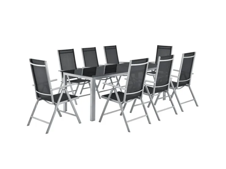Juskys Aluminium Gartengarnitur Milano 9 Teilig mit Tisch und 8 Stühlen