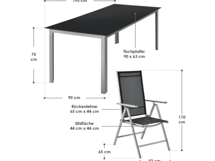 Juskys Aluminium Gartengarnitur Milano 9 Teilig mit Tisch und 8 Stühlen