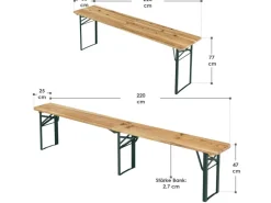 Juskys Bierzeltgarnitur Passau 3 teilig klappbar mit lackiertem Tannenholz 220 cm* Klarlacke