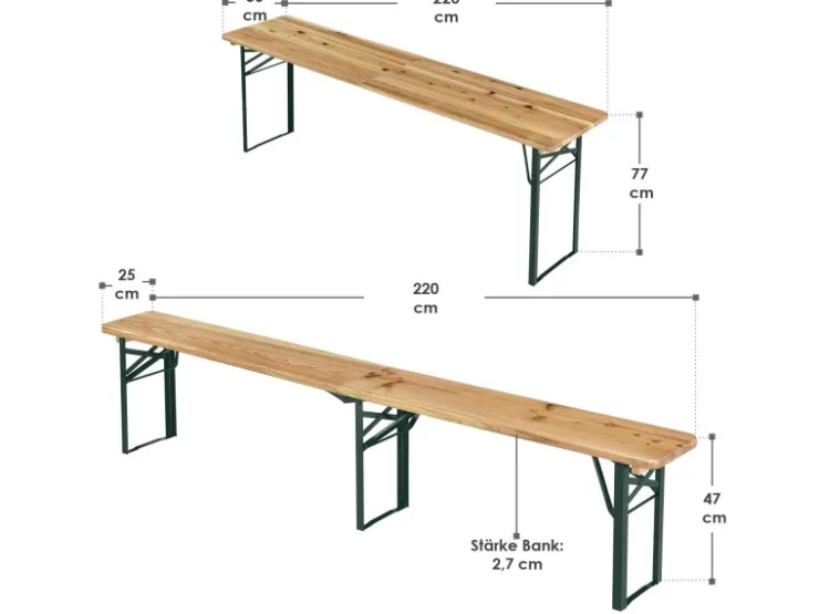 Juskys Bierzeltgarnitur Passau 3 teilig klappbar mit lackiertem Tannenholz 220 cm* Klarlacke