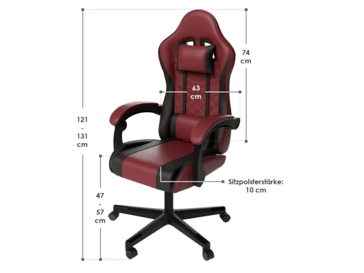 Juskys Gamingstuhl HyperSeat Bordeaux/Schwarz* Kissen