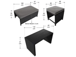 Juskys 2in1 Polyrattan Relax Gartenmöbel Set Jamaika Schwarz Grau* Sofas