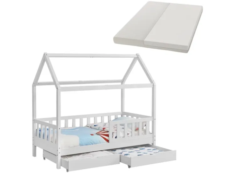 Juskys Kinderbett Marli 80 x 160 cm mit Bettkasten und Matratze