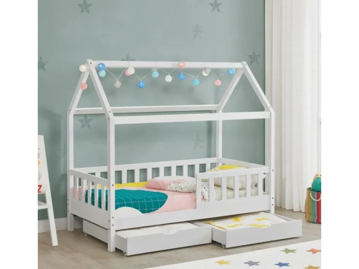 Juskys Kinderbett Marli 80 x 160 cm mit Bettkasten und Matratze