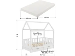 Juskys Kinderbett Marli 80 x 160 cm mit Bettkasten und Matratze