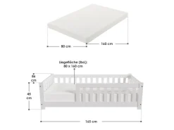 Juskys Kinderbett Naya 80 x 160 cm mit Matratze Weiß