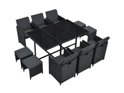 Juskys Polyrattan Essgruppe Baracoa XL 11 Teilig Schwarz