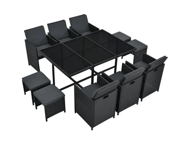 Juskys Polyrattan Essgruppe Baracoa XL 11 Teilig Schwarz