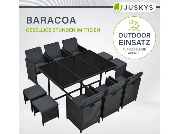 Juskys Polyrattan Essgruppe Baracoa XL 11 Teilig Schwarz