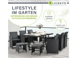Juskys Polyrattan Essgruppe Baracoa XL 11 Teilig Schwarz
