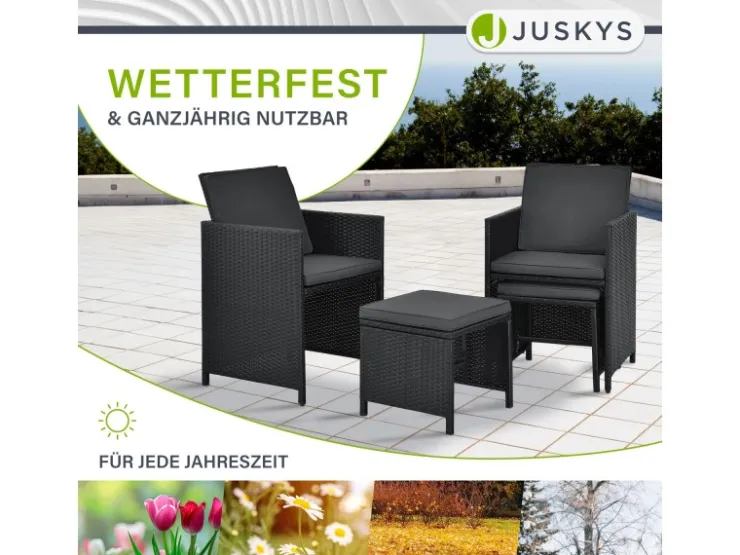 Juskys Polyrattan Essgruppe Baracoa XL 11 Teilig Schwarz