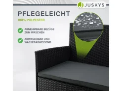 Juskys Polyrattan Gartenmöbel Sitzgruppe Fort Myers Schwarz und Dunkelgraue Bezüge* Kissen|Sessel