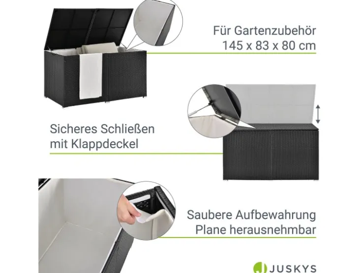 Juskys Polyrattan Gartenmöbel Auflagenbox Ikaria mit Innenplane in