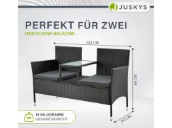 Juskys Polyrattan Gartenmöbel Sitzgruppe Monaco in Schwarz und Dunkelgraue Bezüge* Sitzbänke
