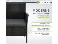 Juskys Polyrattan Gartenmöbel Sitzgruppe Monaco in Schwarz und Dunkelgraue Bezüge* Sitzbänke
