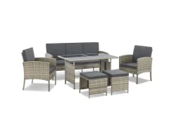 Juskys Polyrattan Gartenmöbel Sitzgruppe Turin Grau Meliert