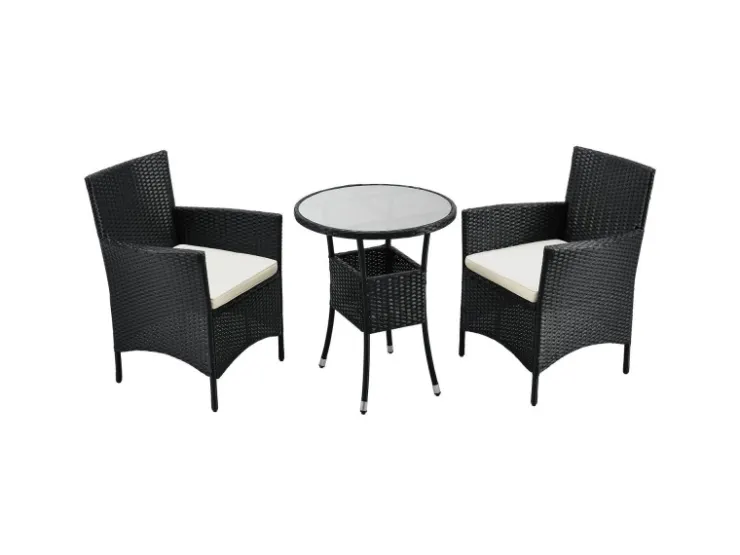 Juskys Polyrattan Gartenmöbel Balkon Set Bayamo in Schwarz mit Bezügen in Beige