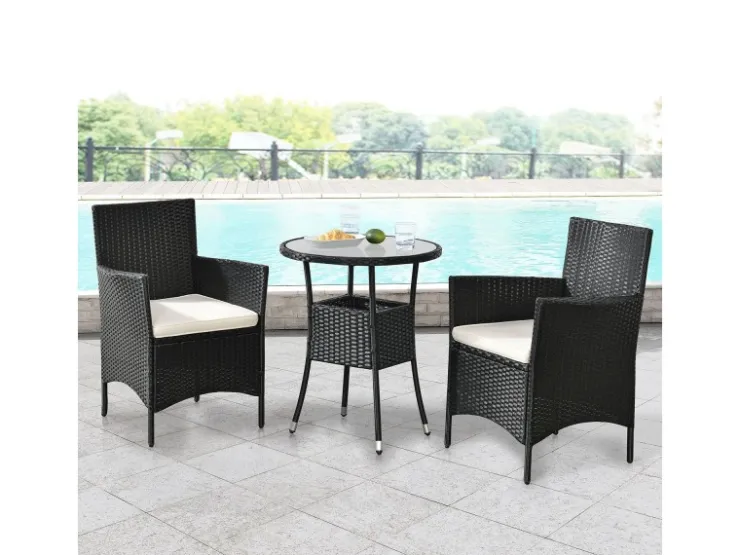 Juskys Polyrattan Gartenmöbel Balkon Set Bayamo in Schwarz mit Bezügen in Beige